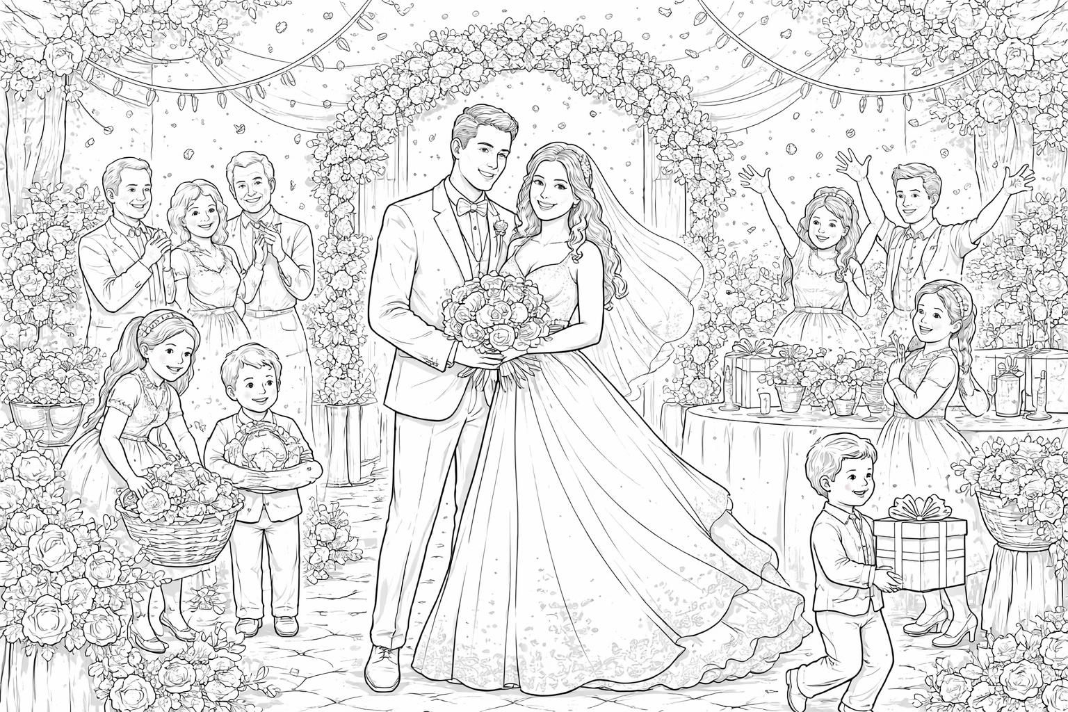 téléchargez gratuitement des coloriages de mariage pour une activité ludique et créative, parfaite pour s'impliquer dans les préparatifs tout en s'amusant.