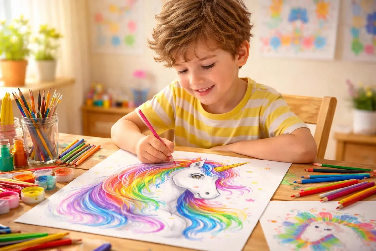 découvrez comment le coloriage d'une licorne arc-en-ciel stimule la créativité des enfants en développant leur imagination, leur concentration et leur expression artistique.