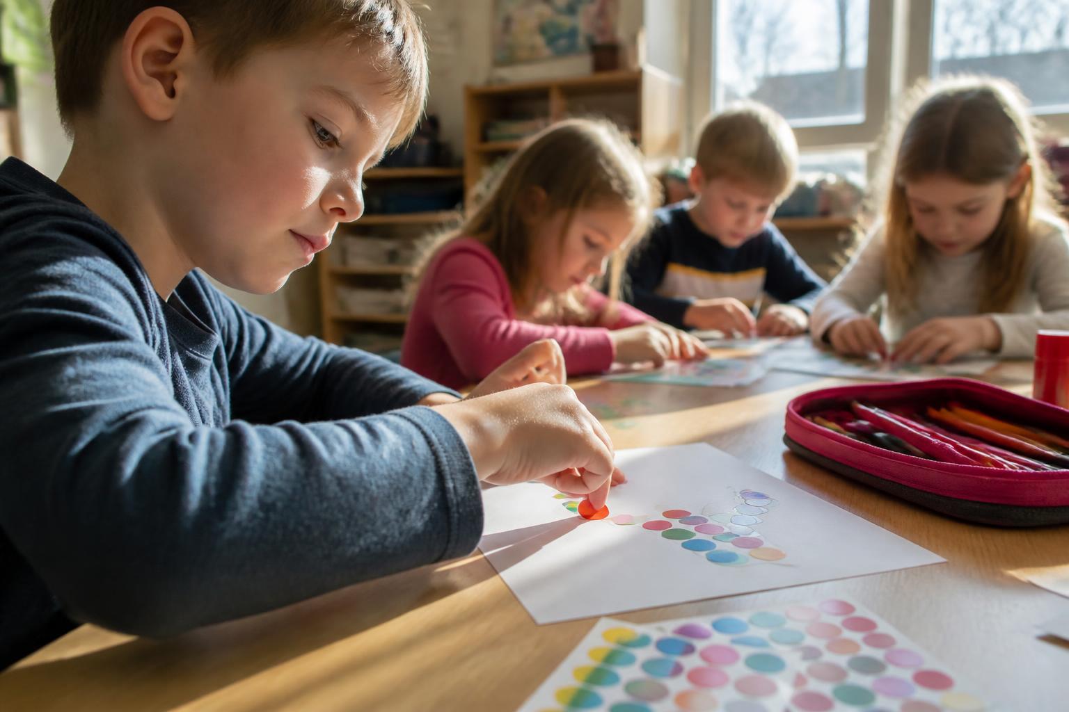 découvrez comment l'activité de collage avec gommettes en classe stimule la créativité des élèves tout en favorisant leur apprentissage ludique et sensoriel.