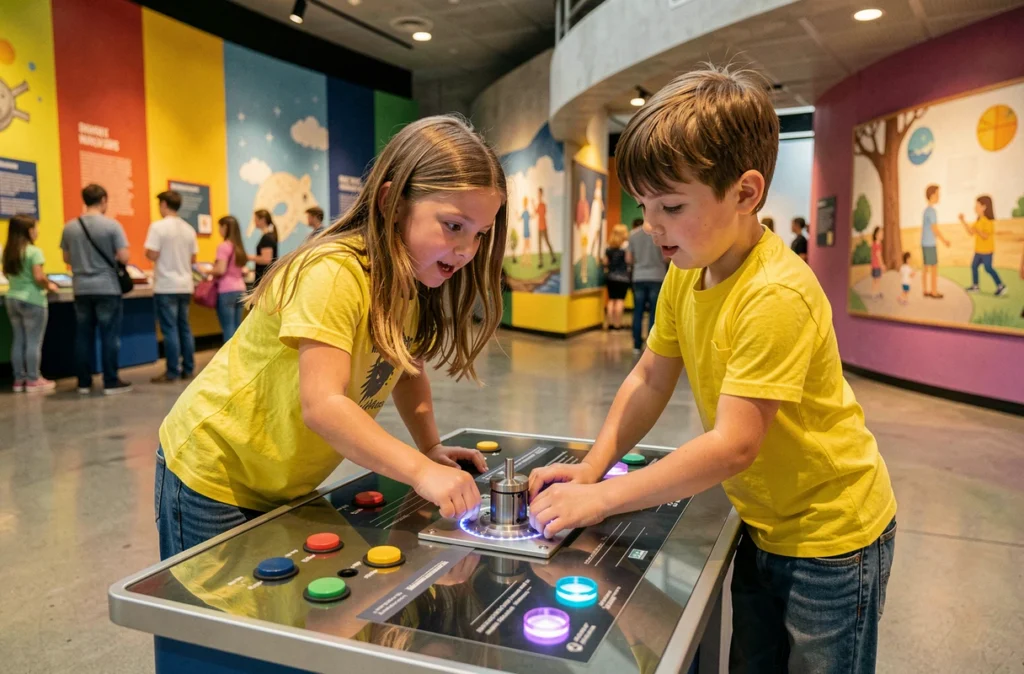 Des enfants explorant une exposition scientifique interactive à l'Exploradôme de Vitry-sur-Seine